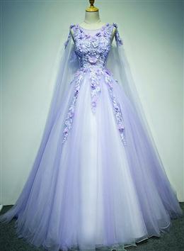 Picture of Light Purple Charming Tulle Sweet 16 Gown with Lace, Flowers Formal Dresses